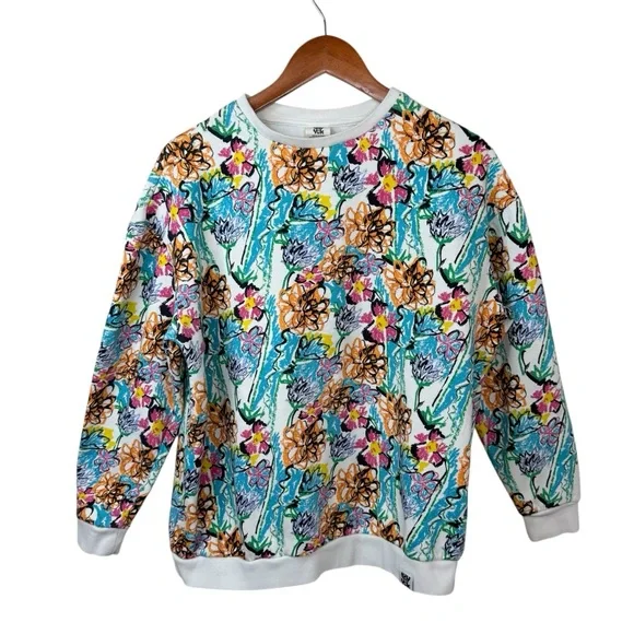 LUCY & YAK Wildflower Multicolor Oversized Organic Cotton Sweatshirt Sz XS - Picture 2 of 15